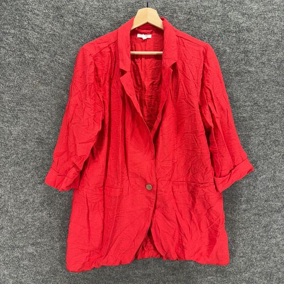 Maurices Blazer Women XL Red One Button Collared 3/4 Sleeve Rayon Pockets Casual - Picture 1 of 7